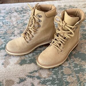 Sorel Lennox Lace Up waterproof combat boots ceramic canoe tan beige, sz 7.5